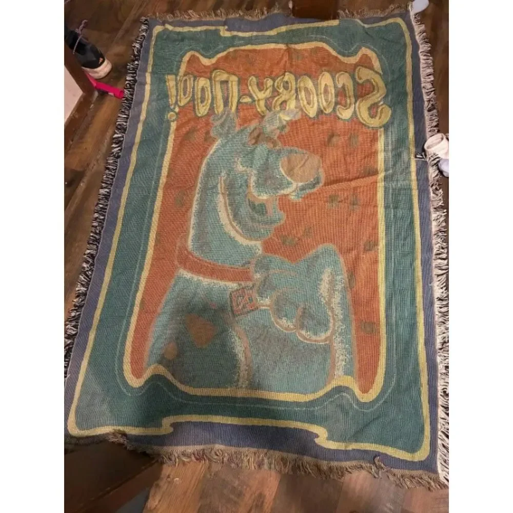 Vintage 1999 Scooby-Doo Hanna-Barbera Woven Tapestry Throw Blanket Fringe